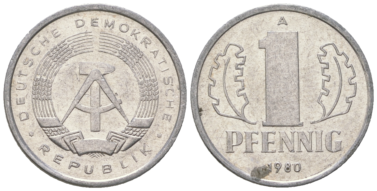 ГДР 1 пфенниг 1980 A KM 8.1 алюминий 4651-1257