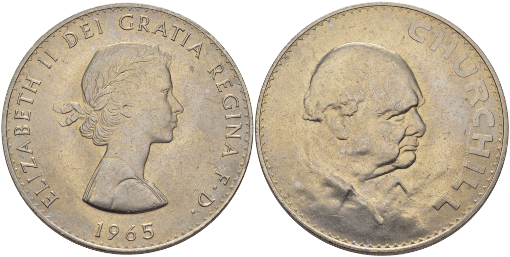 Великобритания 1 крона (5 шиллингов) 1965 Уинстон Черчилль, Елизавета II (1952-2022) KM 910, Spink 4144 медно-никель UNC 107-1211