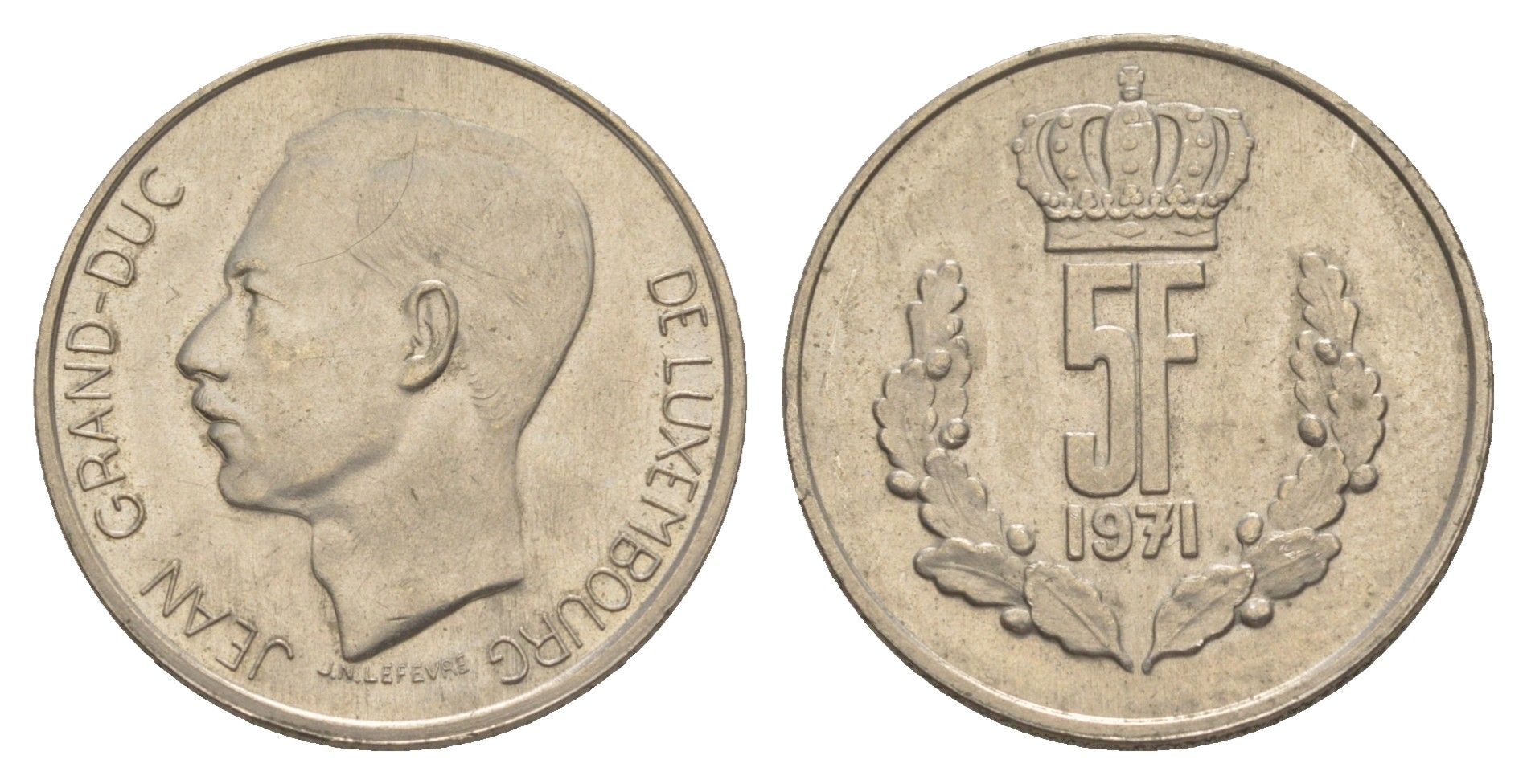 Люксембург 5 франков 1971 Герцог Жан (1964-1999) KM 56 медно-никель UNC 4641-1041