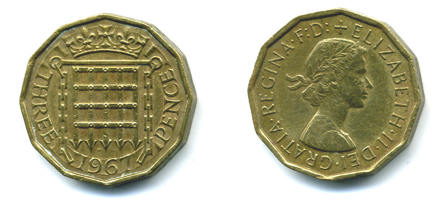 Великобритания 3 пенса 1967 Елизавета II (1952-2022) KM 900, Spink 4153 никель латунь 25-147