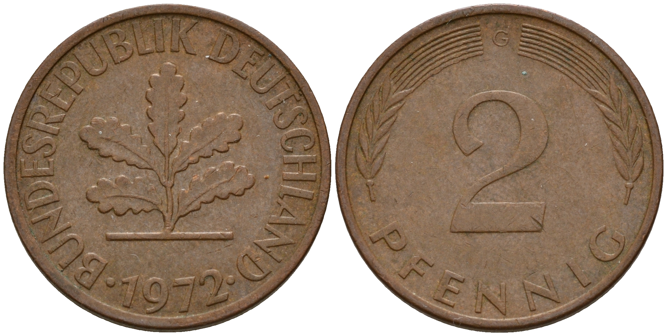 ФРГ 2 пфеннига 1972 G J.381a, KM 106a сталь плакированная медью    4598-817