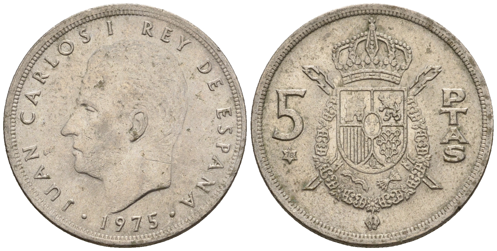 Испания 5 песет 1975 (78) Хуан Карлос I (1975-2014) KM 807 медно-никель 259-334