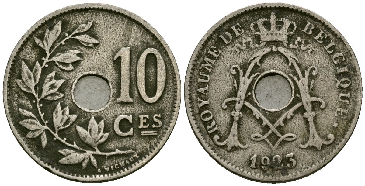 Бельгия 10 сантимов 1923 KM 52 медно-никель 4177-1253