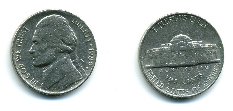 США 5 ЦЕНТОВ 1989 ДЖЕФФЕРСОН KM А192 медно-никель 46-2234