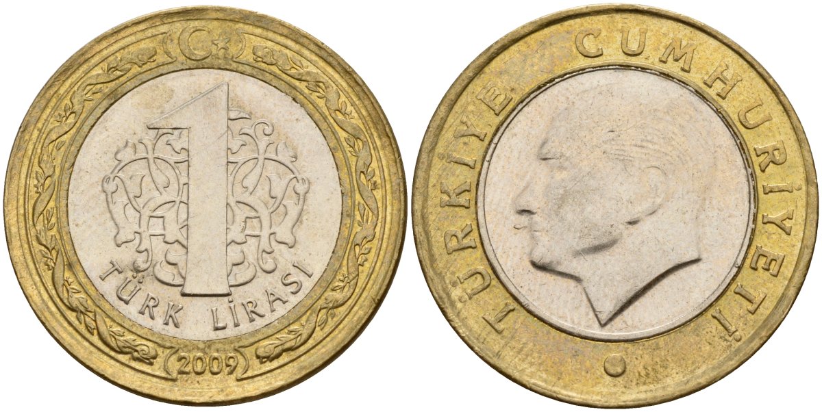 Турция 1 лира 2009 Кемаль Ататюрк KM 1244 биметалл 4177-543