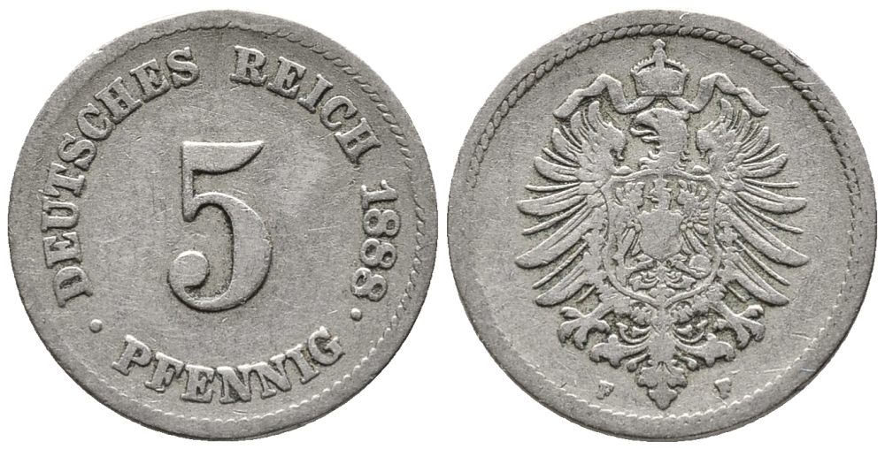 ГЕРМАНИЯ 5 ПФЕННИГОВ 1888 F, СТАРОГЕРБОВКА KM 3, J. 3 медно-никель 39-418