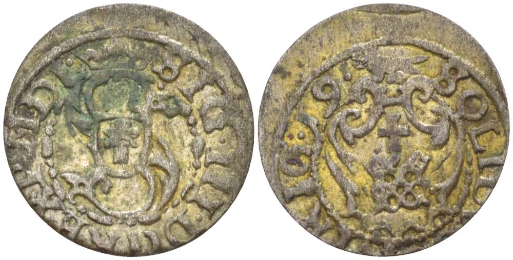 Рига 1 шиллинг (шеляг) 1619 Сигизмунд III (1587-1632), вес 0,85 гр. KM 5 серебро 1517-145