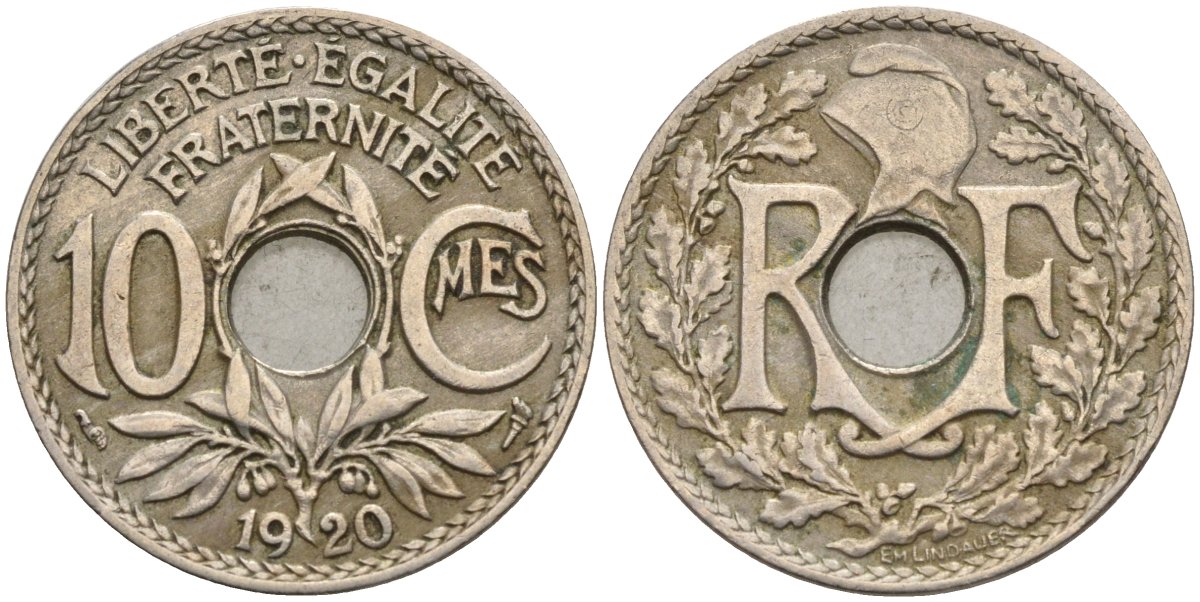 Франция 10 сантимов 1920 KM 866a, Le Franc 138.3 медно-никель 4143-852