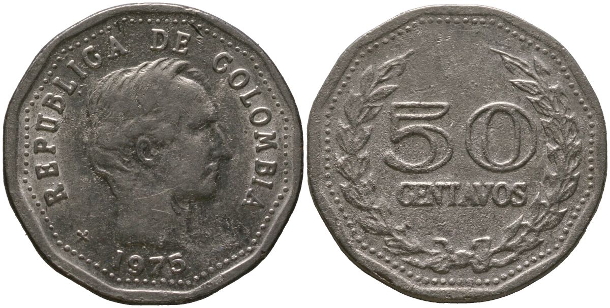 Колумбия 50 сентаво 1975 KM 244 сталь плакированная никелем 4529-854