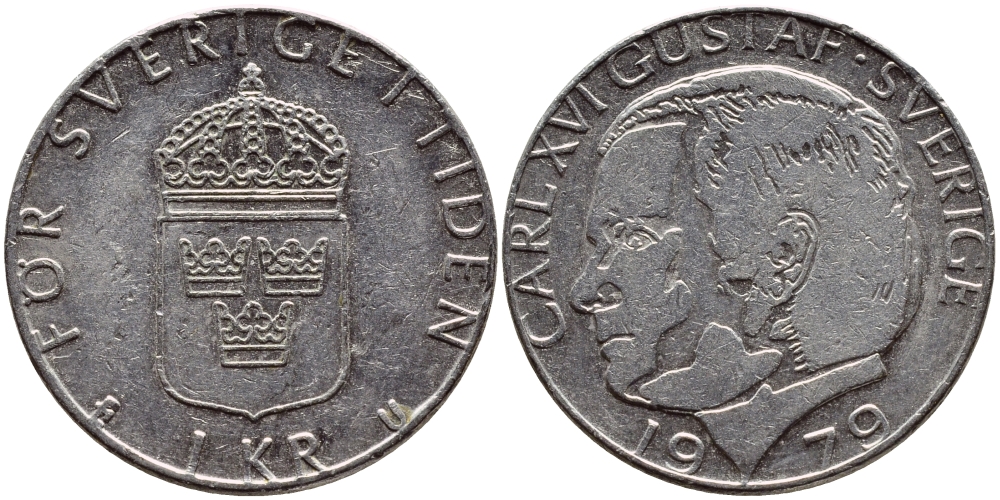 Швеция 1 крона 1979 Карл XVI Густав (1973- ) KM 852 медь плакированная медно-никелем 4397-916