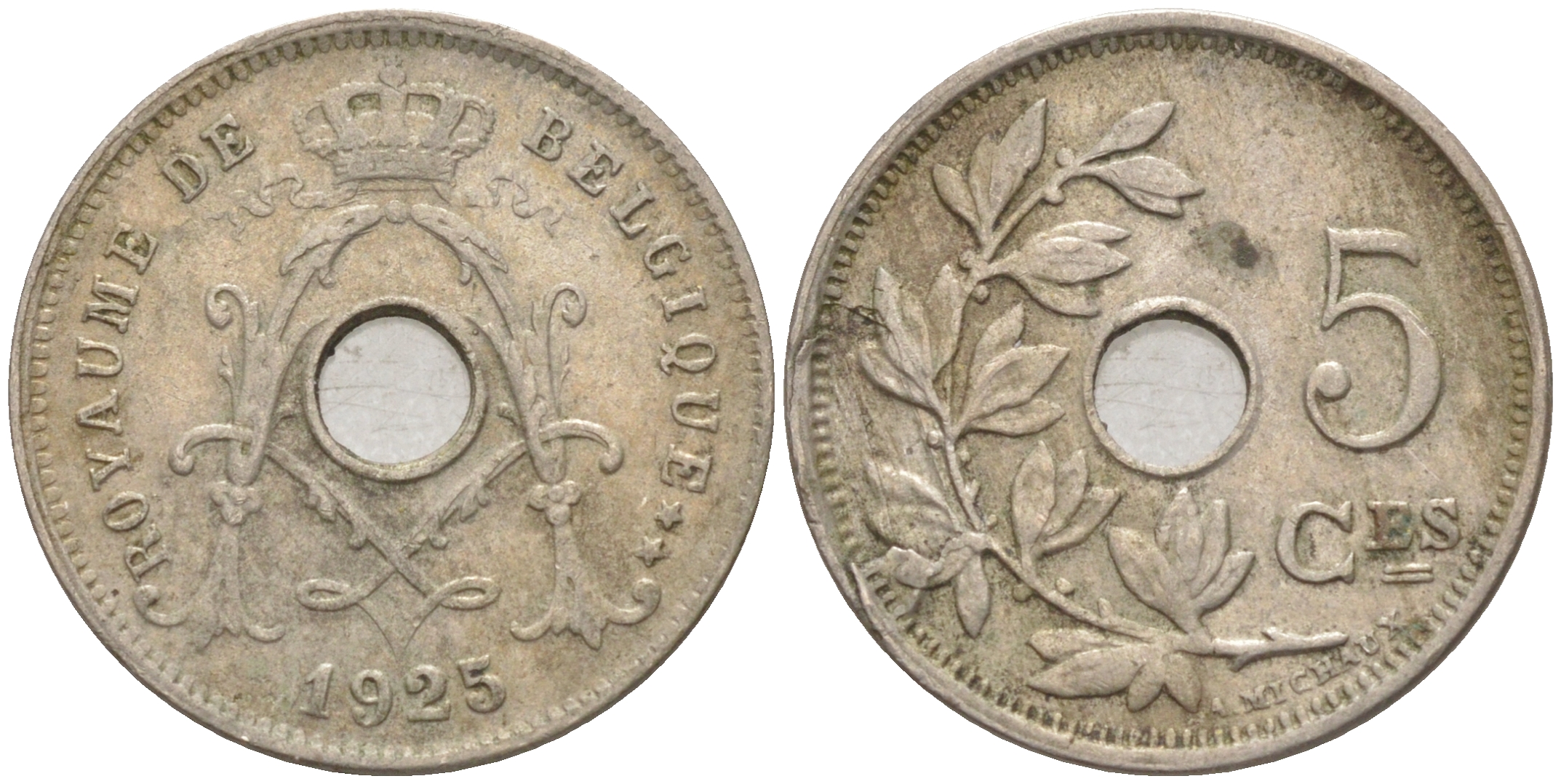 Бельгия 5 сантимов 1925 Belgique, Альберт I (1909-1934) KM 66 медно-никель 187-956