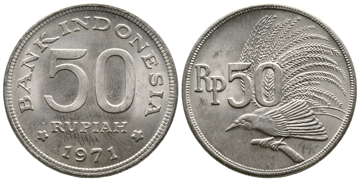 Индонезия 50 рупий 1971 райская птица KM 35 медно-никель UNC 89-556