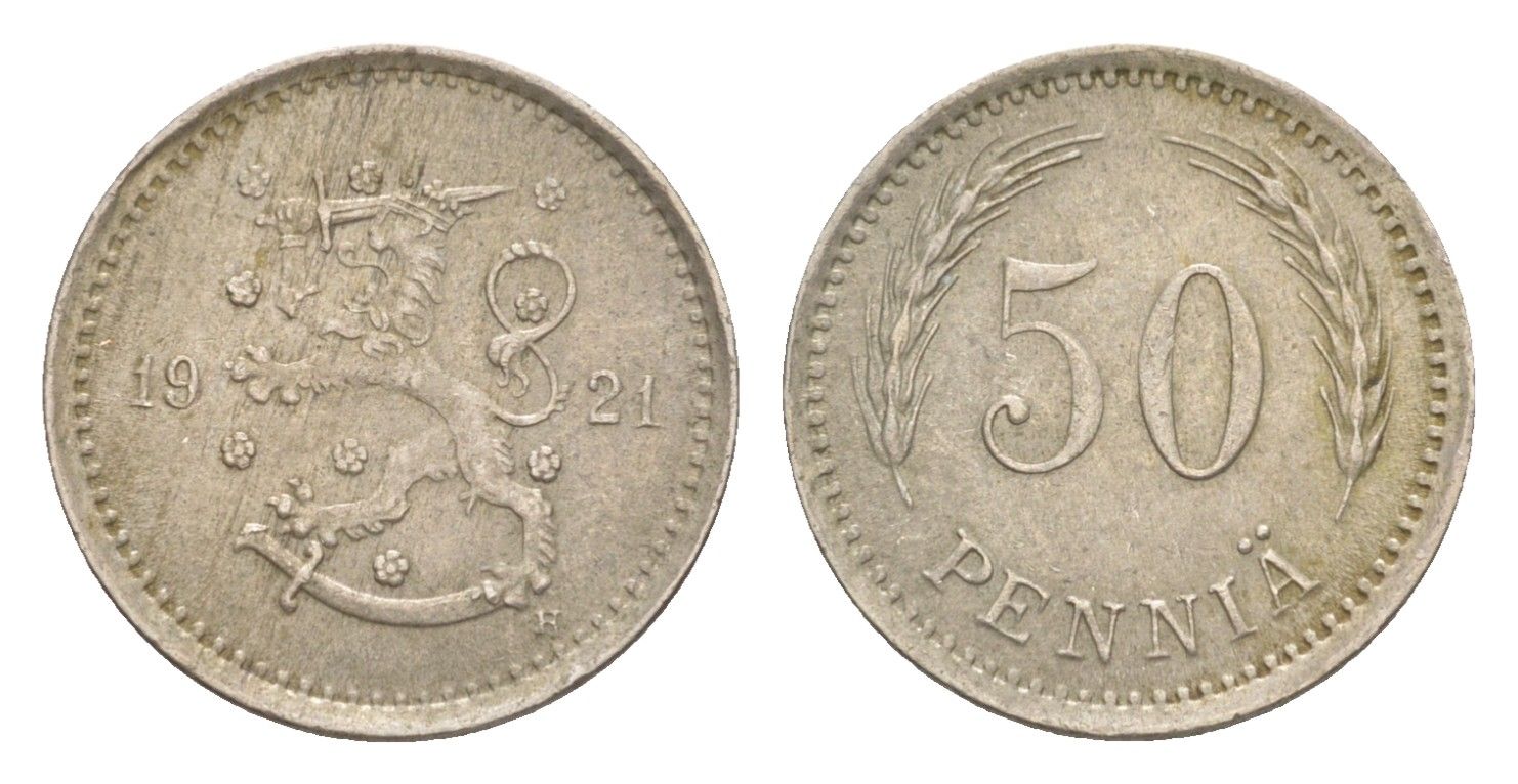 Финляндия 50 пенни 1921 KM 26 медно-никель 4647-364