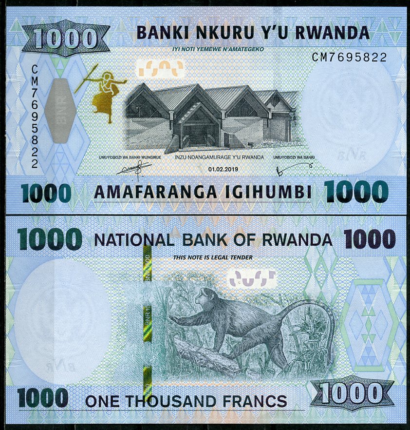 Руанда 1000 франков 2019 национальный музей, Бутаре, обезьяна Pick 43  бумага  UNC (пресс) 446-69-1