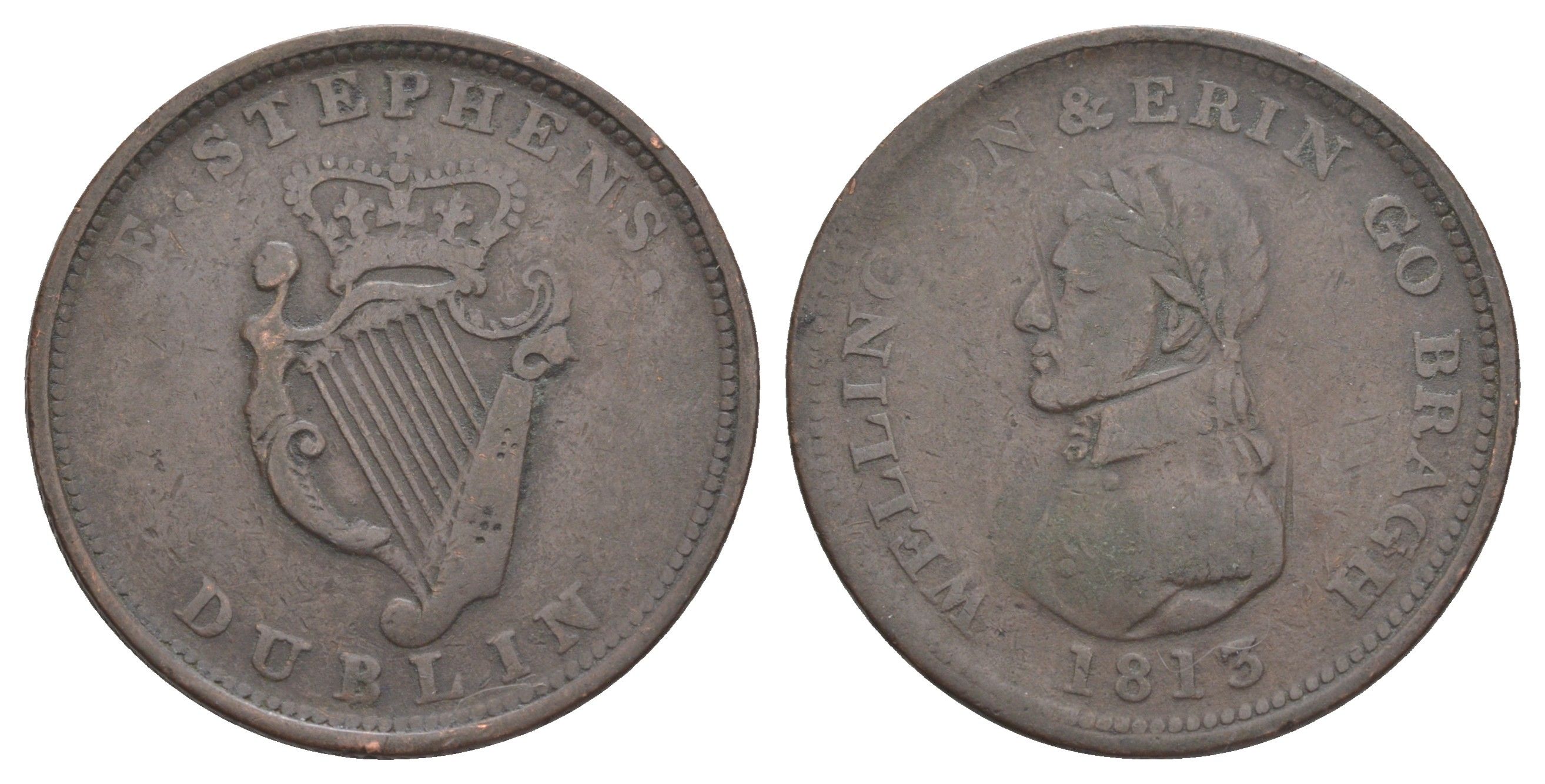 Ирландия 1 пенни 1813 Веллингтон и Эрин Го Браг Davis 18 медь 1522-835