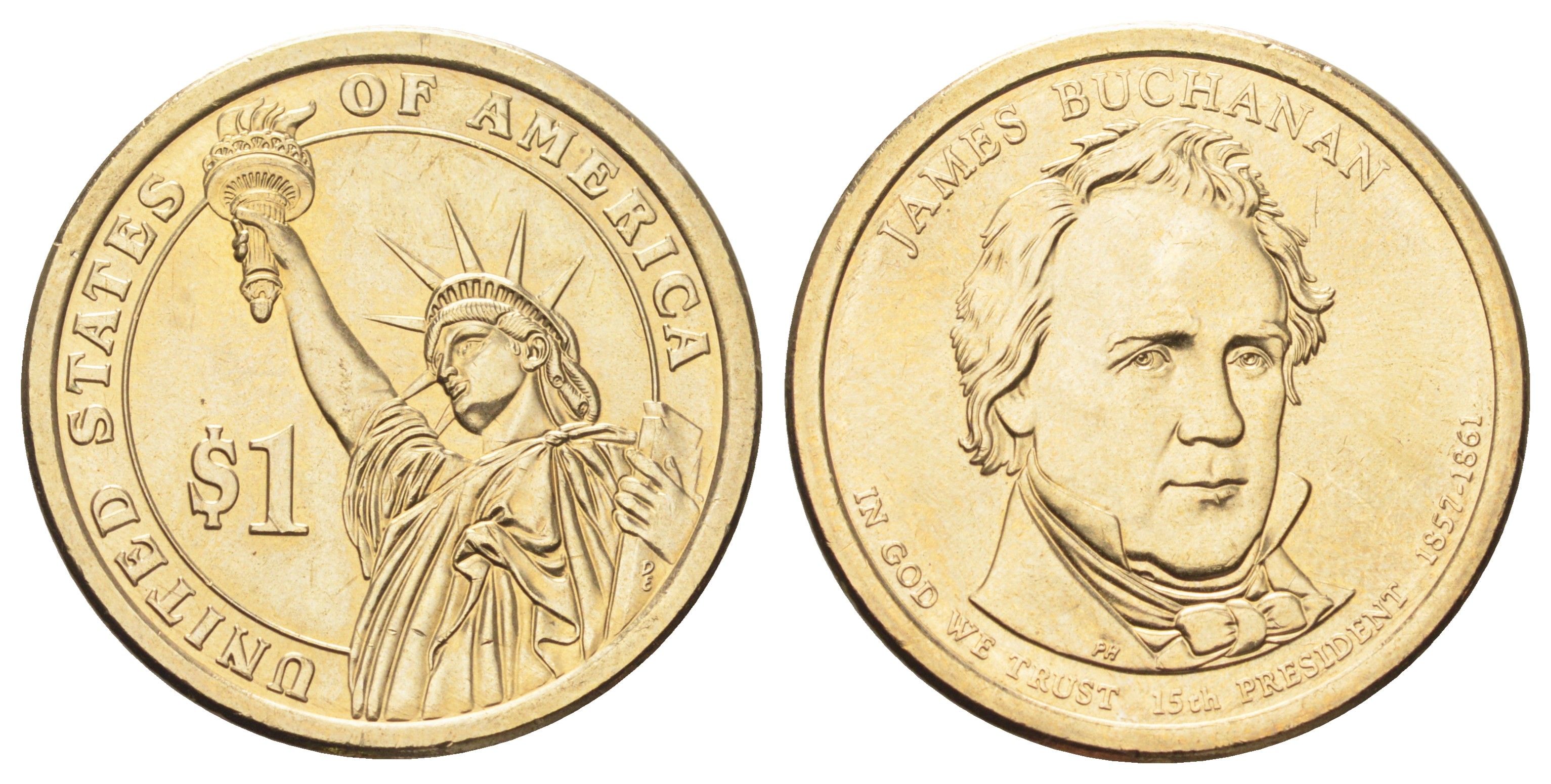 США 1 доллар 2010 Президент США - Джеймс Бьюкенен (1857-1861) KM 477 медь с марганцево-латунным покрытием UNC 4699-917