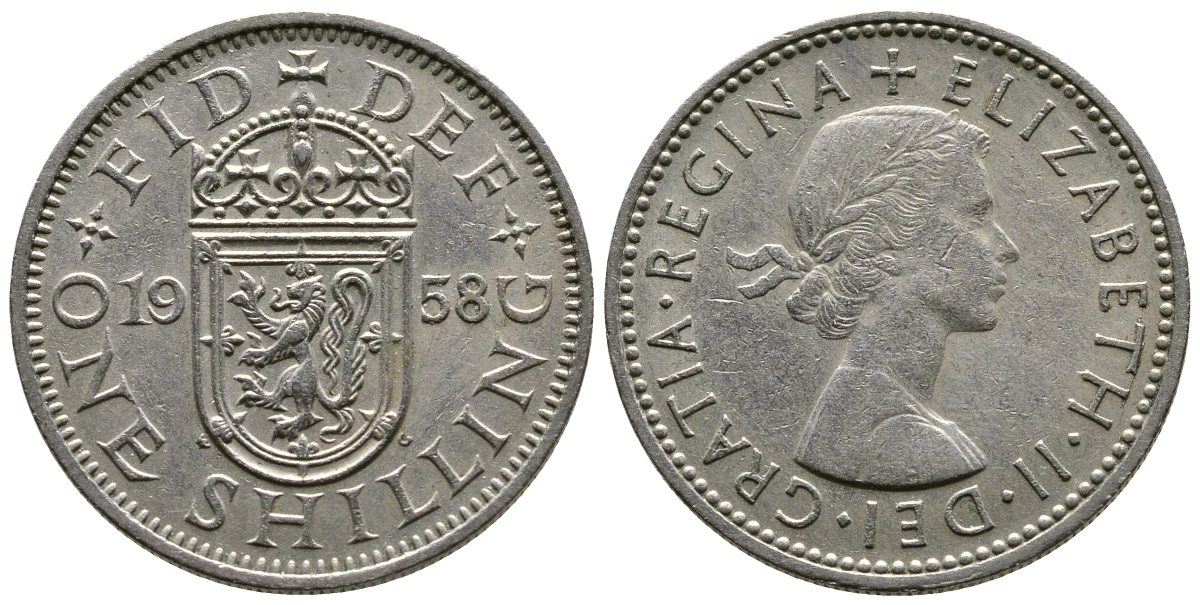 Великобритания 1 шиллинг 1958 Елизавета II (1952-2022), Шотландский герб KM 905, Spink 4148 медно-никель 4384-134