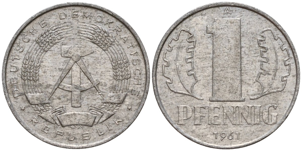 ГДР 1 пфенниг 1961 A KM 8.1 алюминий 39-829