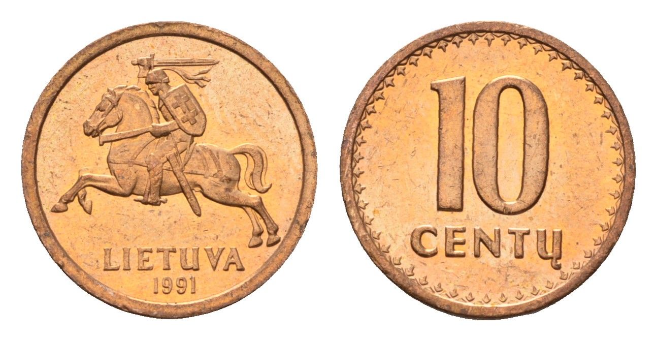 Литва 10 центов (сентов) 1991 год-тип KM 88 бронза UNC 4651-328