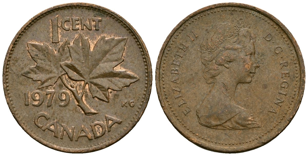 Канада 1 цент 1979 Елизавета II (1952-2022), кленовый лист KM 59.2 бронза 4173-1161