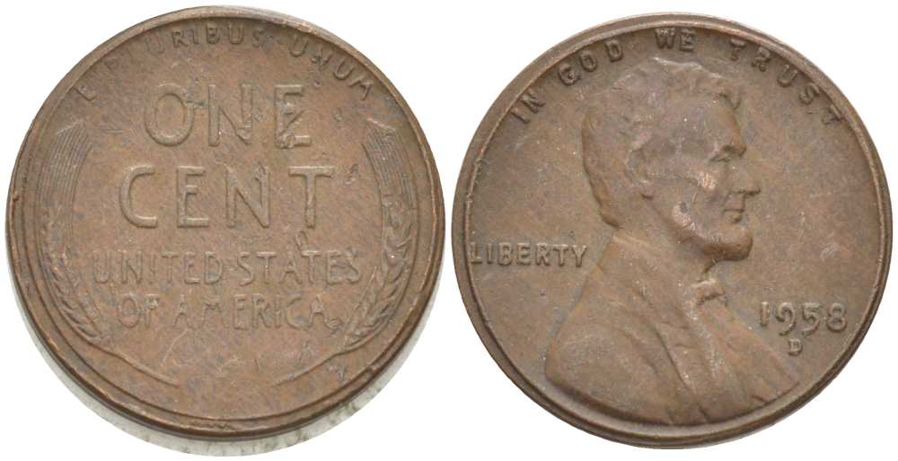 США 1 ЦЕНТ 1958 D, ЛИНКОЛЬН KM А132 медь цинк 3309-1223