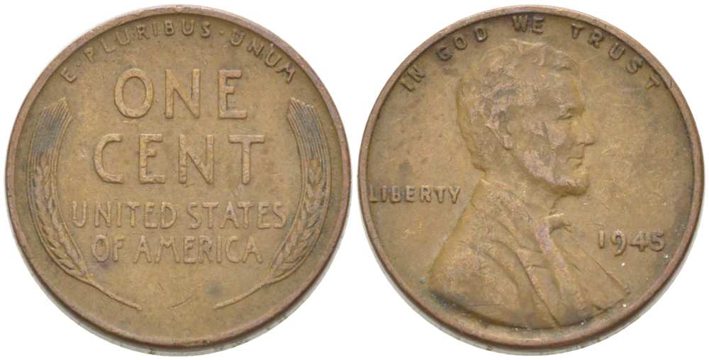 США 1 ЦЕНТ 1945 ЛИНКОЛЬН KM А132 медь цинк 218-215