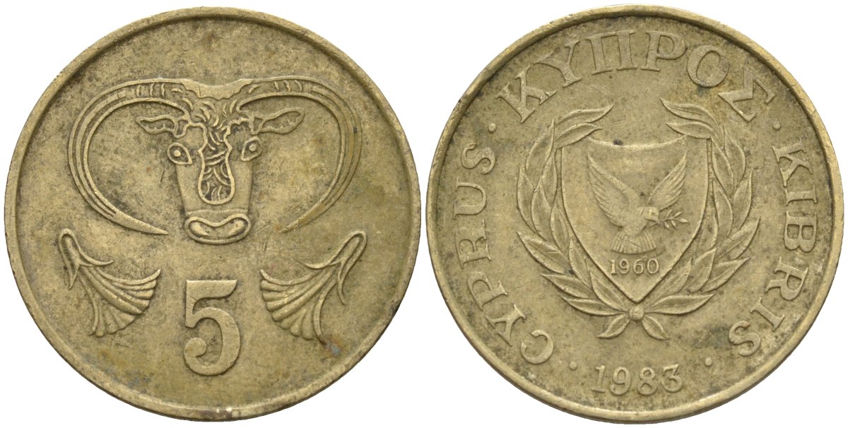 Кипр 5 центов 1983 голова быка KM 55.1 никель латунь 4141-856