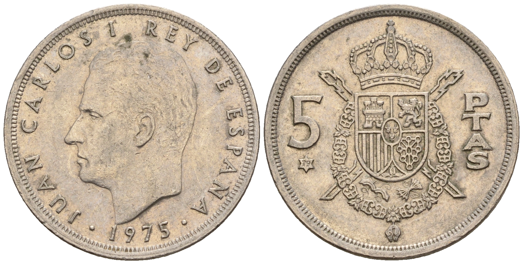 Испания 5 песет 1975 (79) Хуан Карлос I (1975-2014) KM 807 медно-никель 259-341