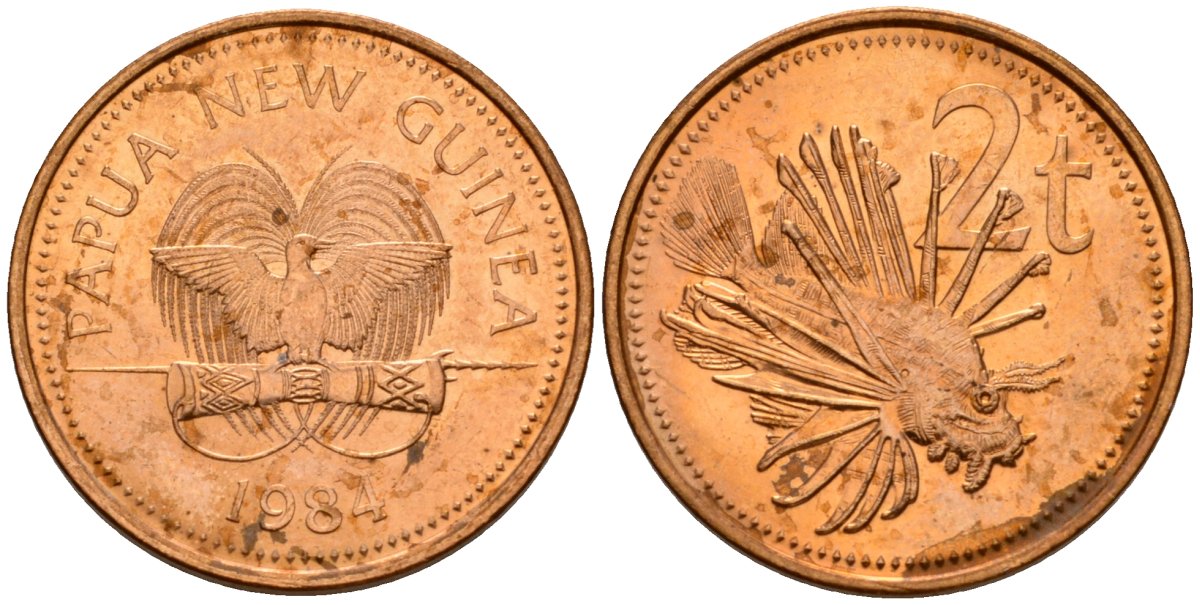 Папуа-Новая Гвинея 2 тойя 1984 Елизавета II (1953-) KM 2 бронза 4573-1253