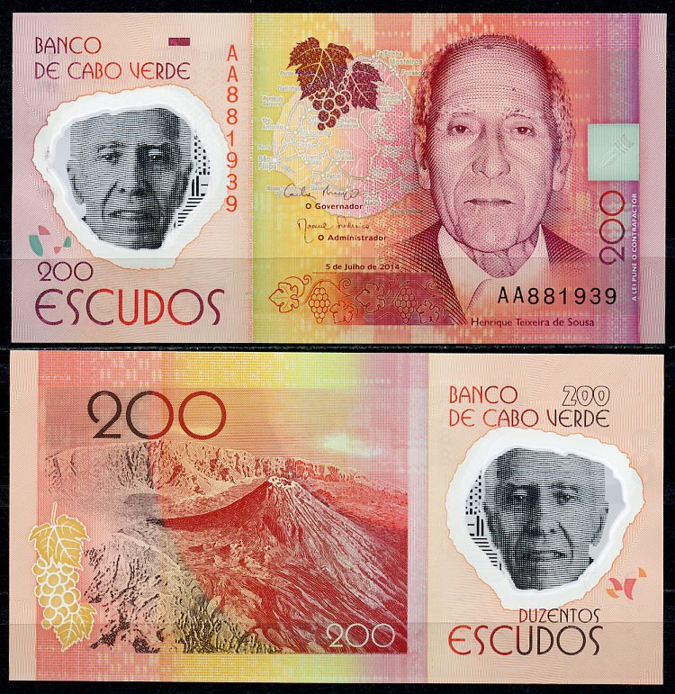 Кабо-Верде 200 эскудо 2014 5 июля 2014, Энрике Тейшейра Де Суза (1919-2006), серия AA Pick 71  пластик UNC (пресс) 448-82-1
