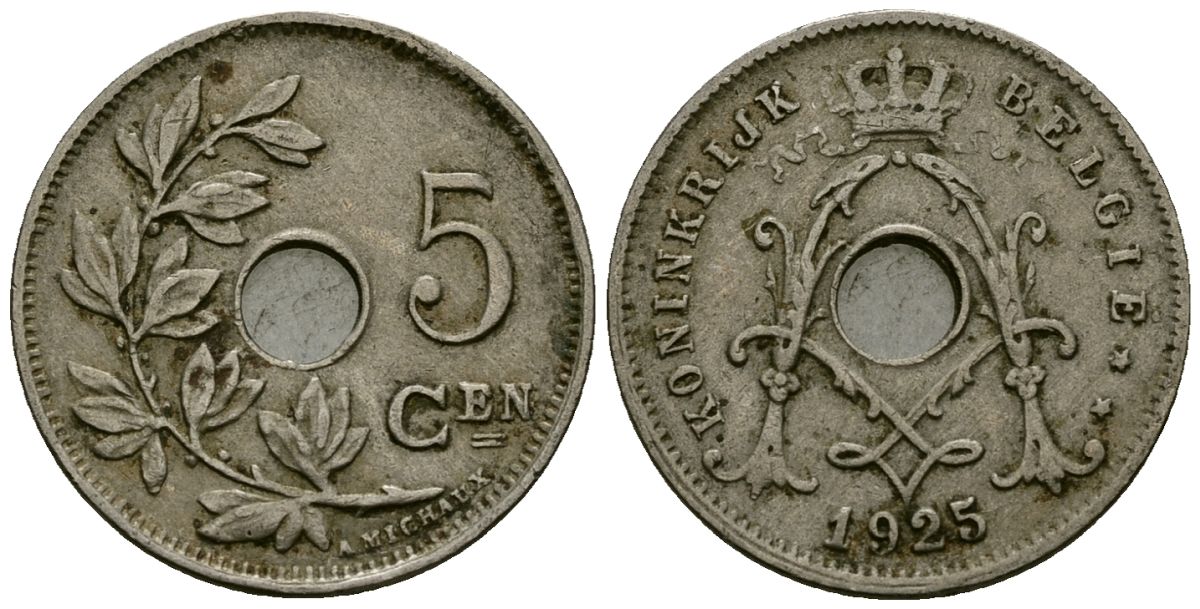Бельгия 5 сантимов 1925 Belgie KM 67 медно-никель 4173-264