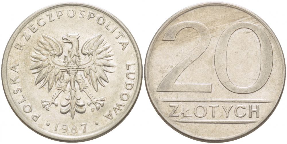 ПОЛЬША 20 ЗЛОТЫХ 1987 MW KM 153.1 медно-никель 213-845