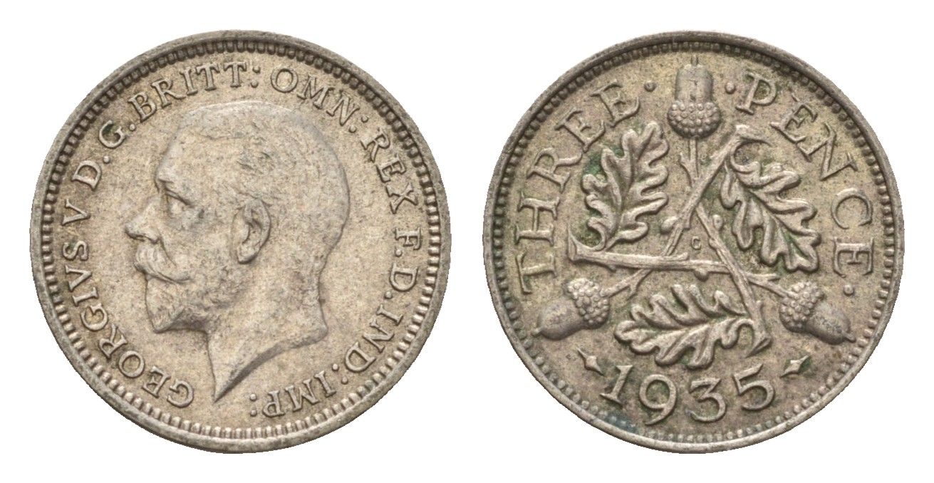 Великобритания 3 пенса 1935 Георг V (1910-1936) KM 831, Spink 4042 серебро 4644-759