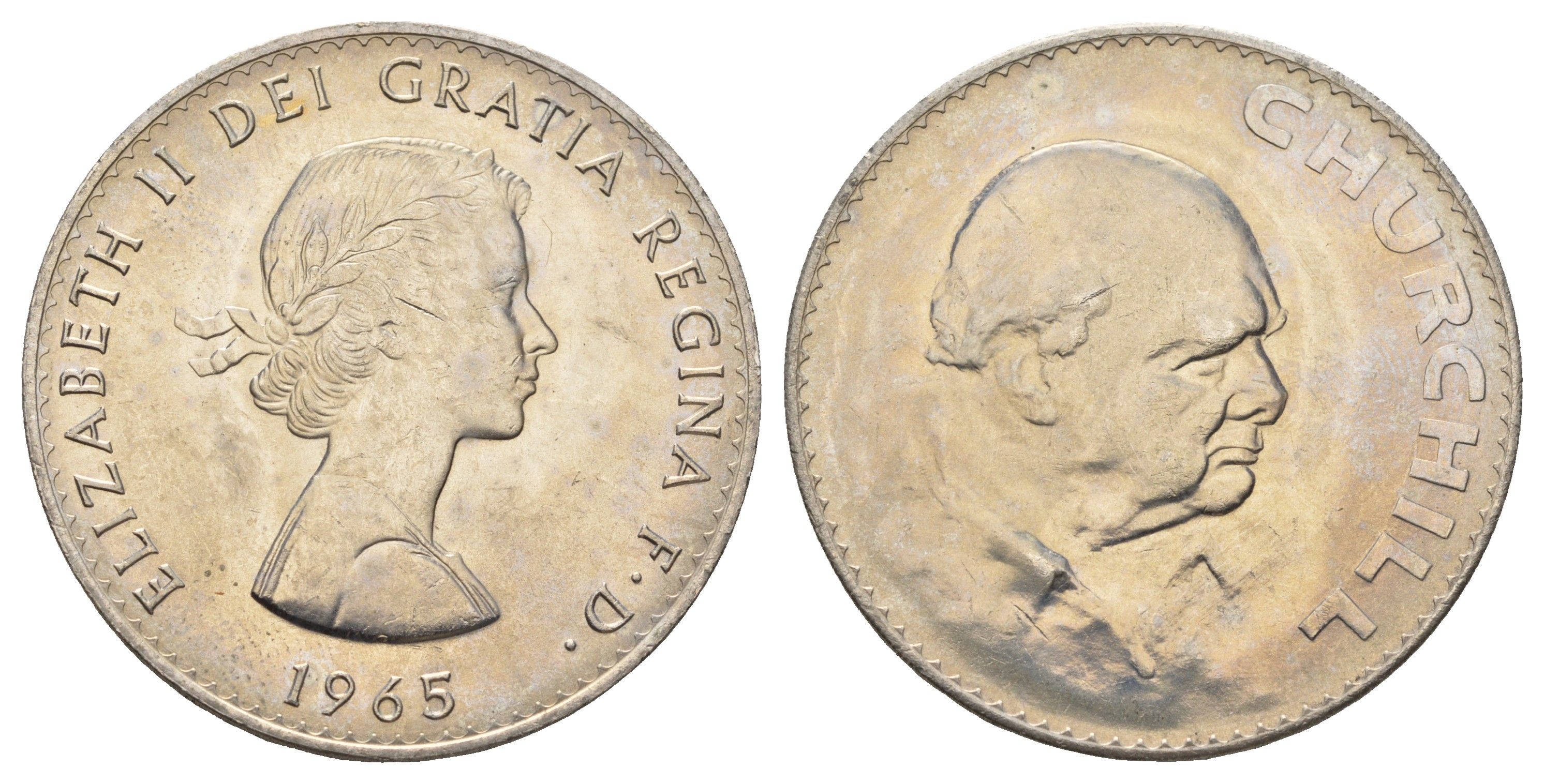 Великобритания 1 крона (5 шиллингов) 1965 Уинстон Черчилль, Елизавета II (1952-2022), в оригинальной пластиковой коробке KM 910, Spink 4144 медно-никель BU 5-4-1-109