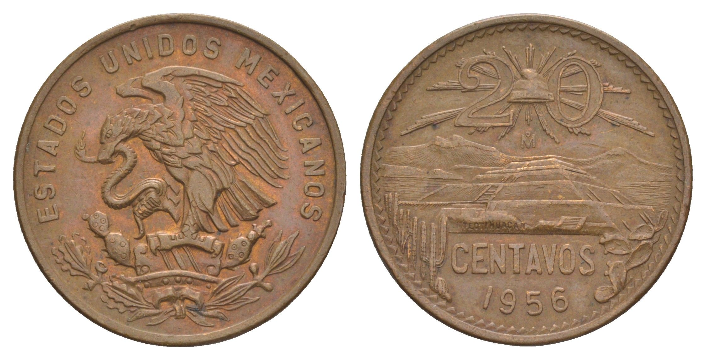 Мексика 20 сентаво 1956 Mo KM 440 бронза 4637-553