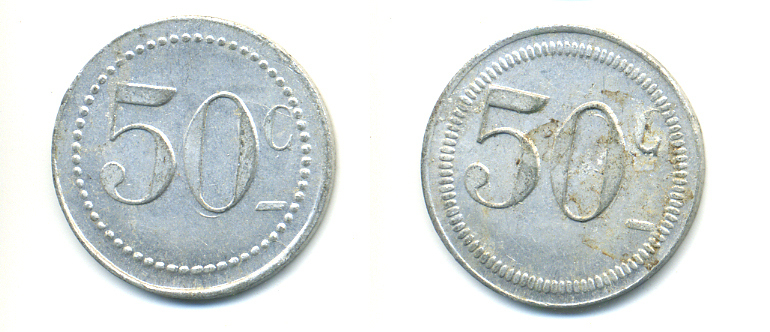 ФРАНЦИЯ 50 САНТИМОВ НАЧАЛО XX ВЕКА d 24 мм, вес около 1,0 гр., платежный жетон., платежный жетон алюминий 89-1031