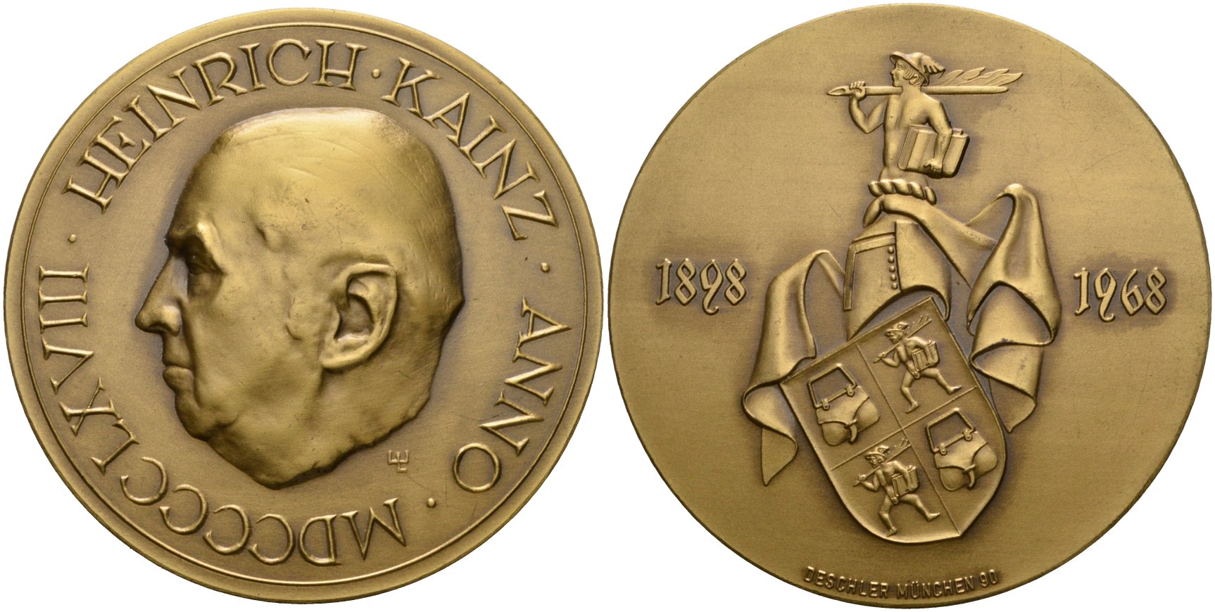 Бавария медаль 1968 Генрих Кайнц (1898-1968), MUNCHEN 90, диаметр 60,5 мм. бронза 1071-6-11