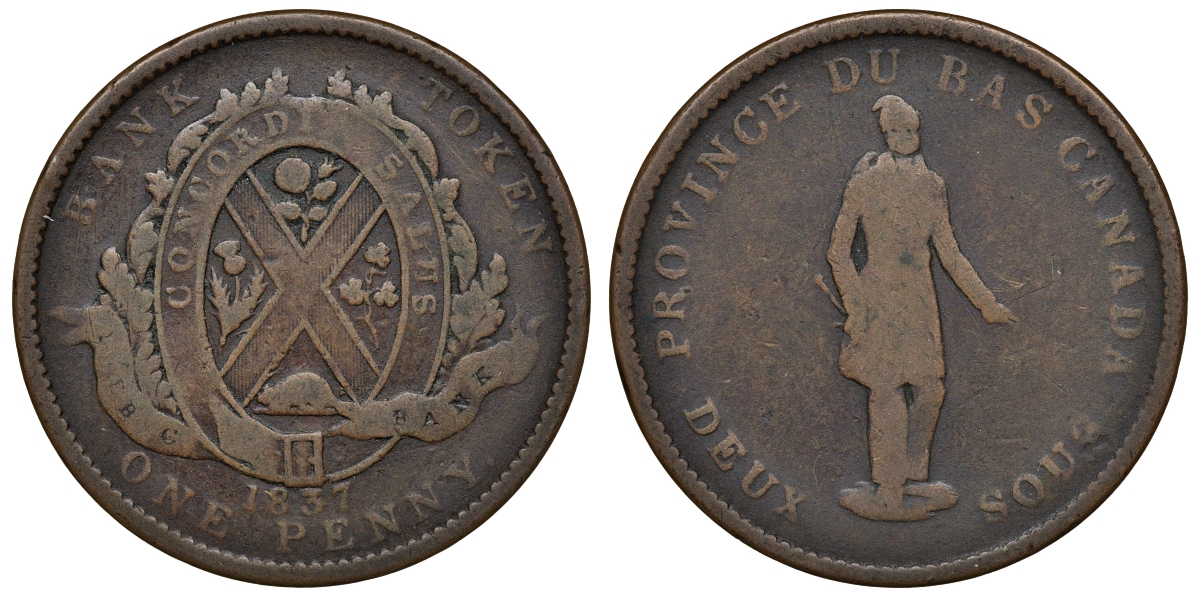 Канада, Квебек 1 пенс 1837 токен Breton 521 медь 4112-112