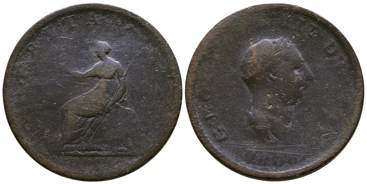 Великобритания 1/2 пенни 1806 Георг III (1760-1820) KM 662, Spink 3781 медь 4680-435