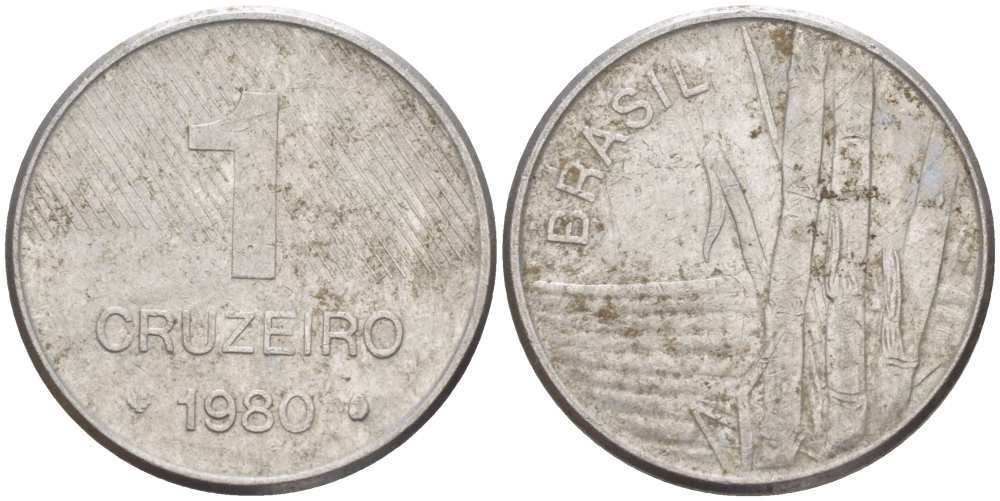 Бразилия 1 крузейро 1980 сахарный тростник KM 590 нержавеющая сталь 51-935