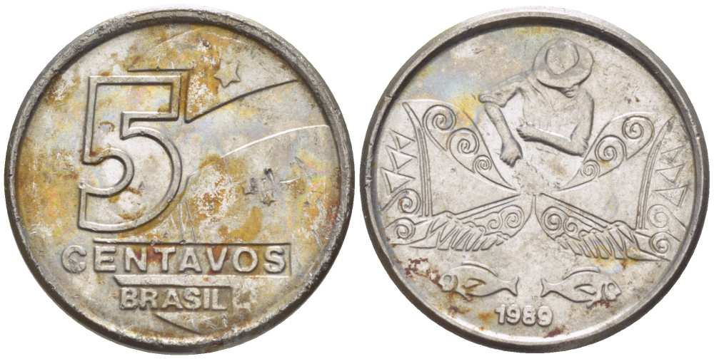 БРАЗИЛИЯ 5 СЕНТАВО 1989 РЕФОРМА 1989-1990 KM 612 нержавеющая сталь 105-833