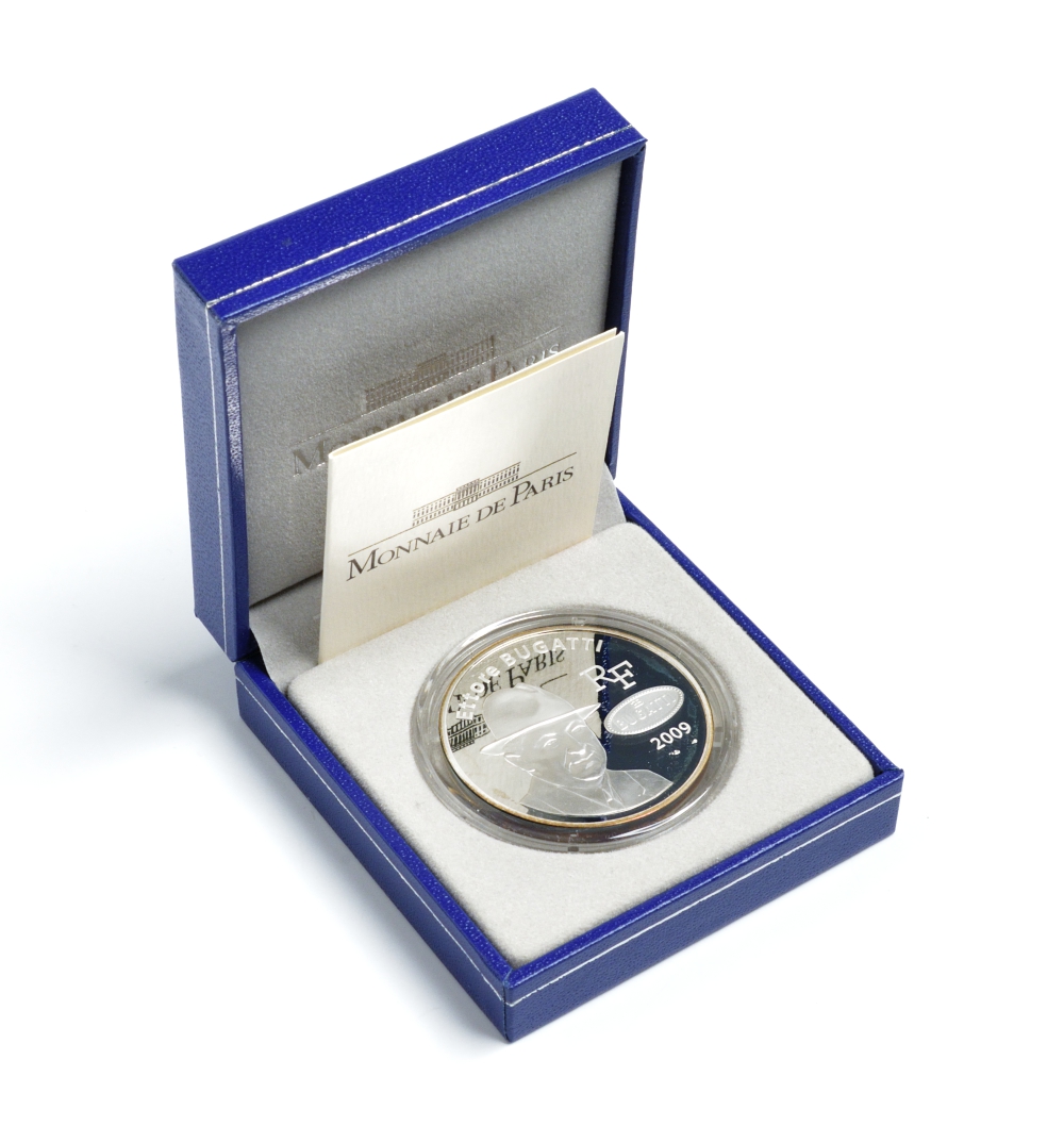 Франция 10 евро 2009 100 лет компании Бугатти, Этторе Бугатти, в оригинальной коробке, сертификат KM 1606 серебро PROOF 3-6-1-31