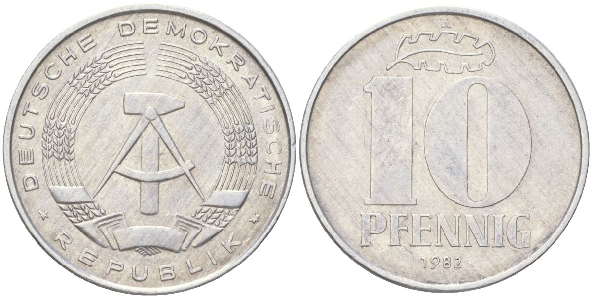 ГДР 10 пфеннигов 1982 A KM 10 алюминий 4613-954