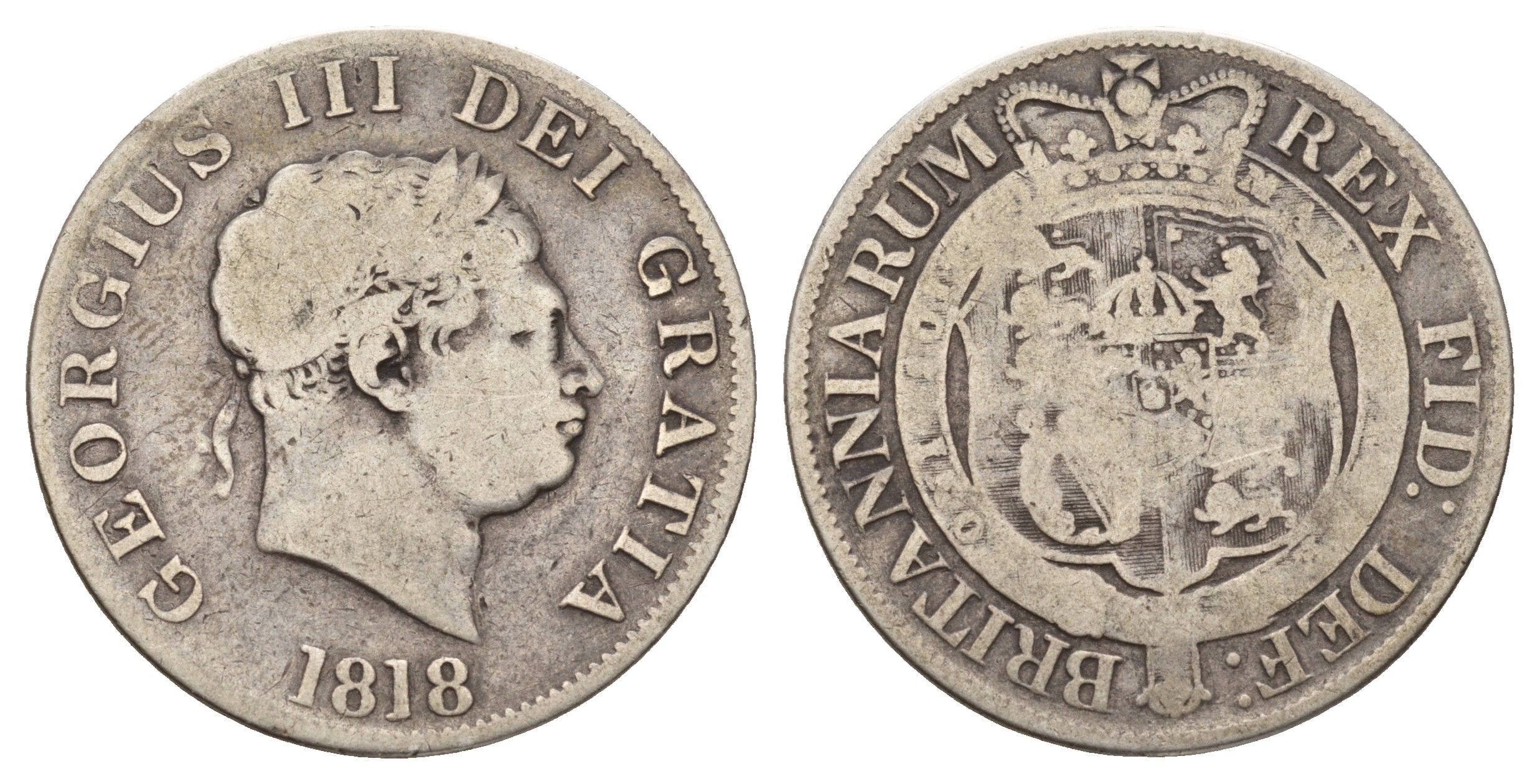 Великобритания 1/2 кроны 1818 Георг III (1760-1820) KM 672, Spink 3789 серебро 443-1541