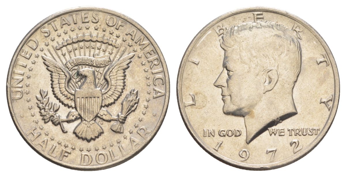 США 1/2 доллара (50 центов) 1972 Джон Кеннеди KM 202b медь плакированная медно-никелем aUNC 4149-935