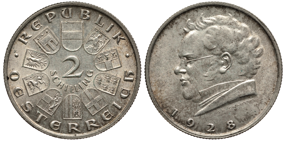 Австрия 2 шиллинга 1928 100 лет со дня смерти Франца Шуберта KM 2843 серебро 413-5133