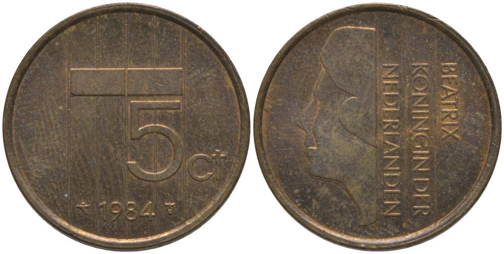НИДЕРЛАНДЫ 5 ЦЕНТОВ 1984 БЕАТРИКС (1980-2013) KM 202 бронза 181-731