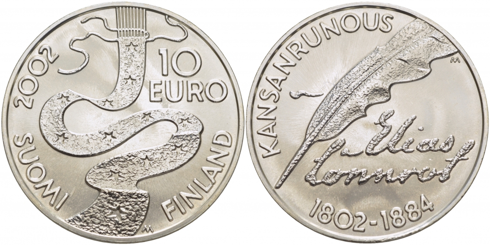 Финляндия 10 евро 2002 Элиас Леннрот, лингвист KM 108 серебро UNC 11-149-13