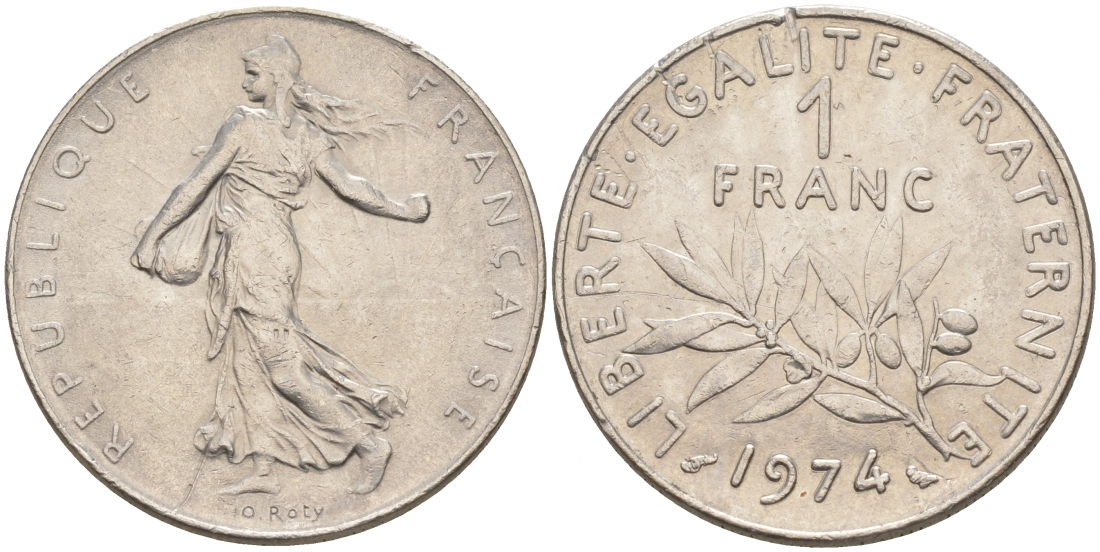 ФРАНЦИЯ 1 ФРАНК 1974 СЕЯТЕЛЬ KM 925.1 никель 186-344