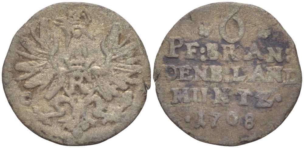 Пруссия 6 пфеннигов 1708 CS, Фридрих I (1701-1713) KM 38, , Schrotter 239 серебро 211-523